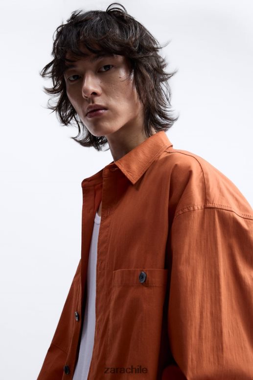 ropa cl Zara hombres camisa holgada edición limitada naranja JJ06N41189
