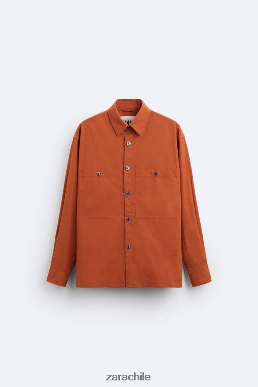 ropa cl Zara hombres camisa holgada edición limitada naranja JJ06N41189