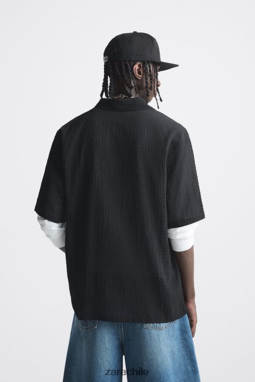 ropa cl Zara hombres camisa texturizada negro JJ06N41014