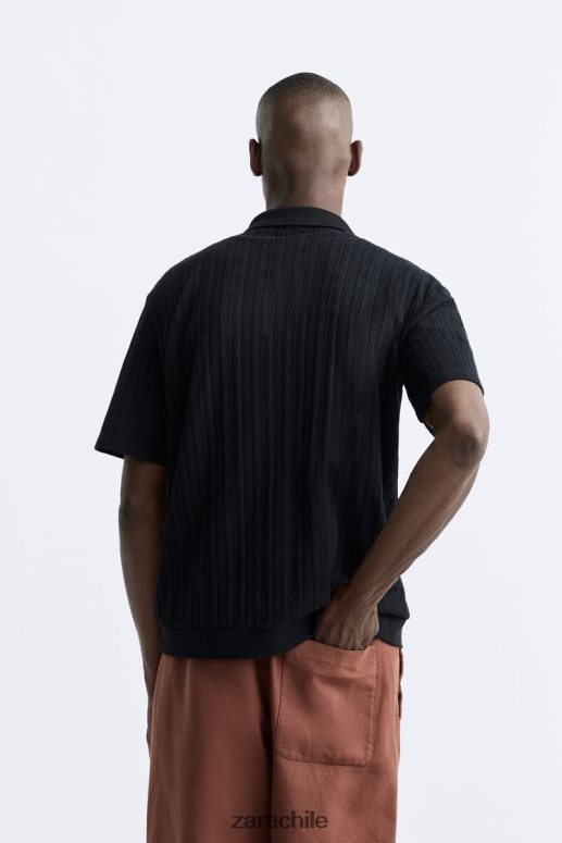 ropa cl Zara hombres camisa texturizada pointelle negro JJ06N4995