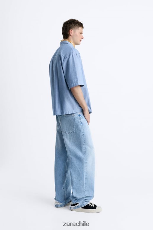 ropa cl Zara hombres camisa vaquera azul JJ06N4979