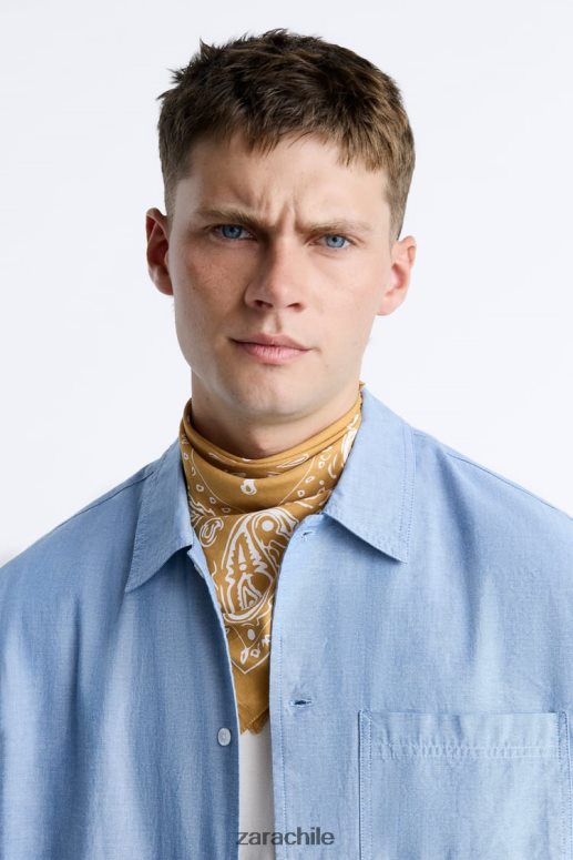 ropa cl Zara hombres camisa vaquera azul JJ06N4979