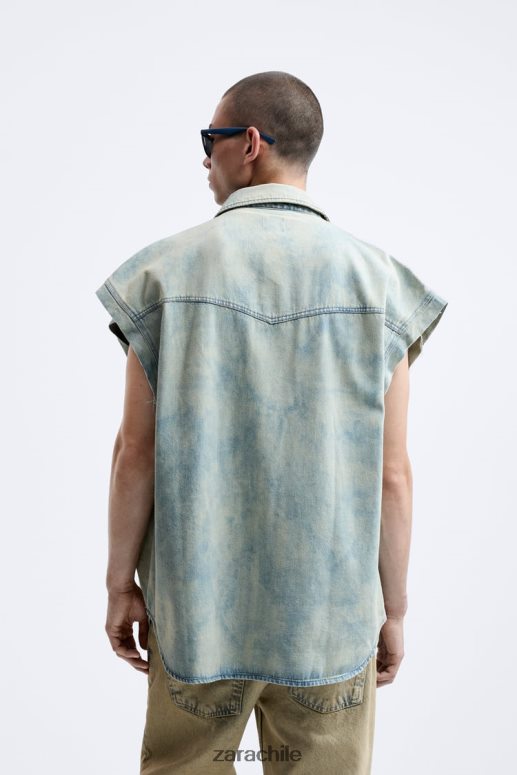 ropa cl Zara hombres camisa vaquera con estampado abstracto aguamarina JJ06N4984