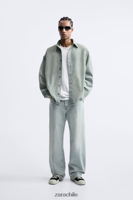 ropa cl Zara hombres camisa vaquera holgada azul tinta JJ06N4982