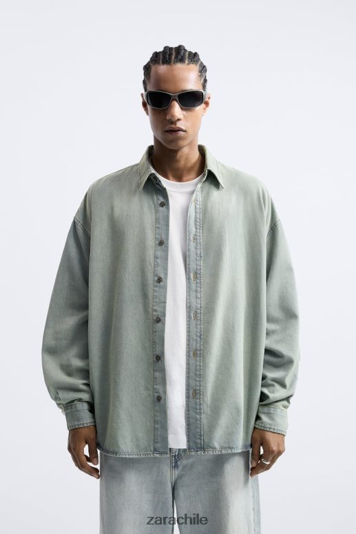 ropa cl Zara hombres camisa vaquera holgada azul tinta JJ06N4982