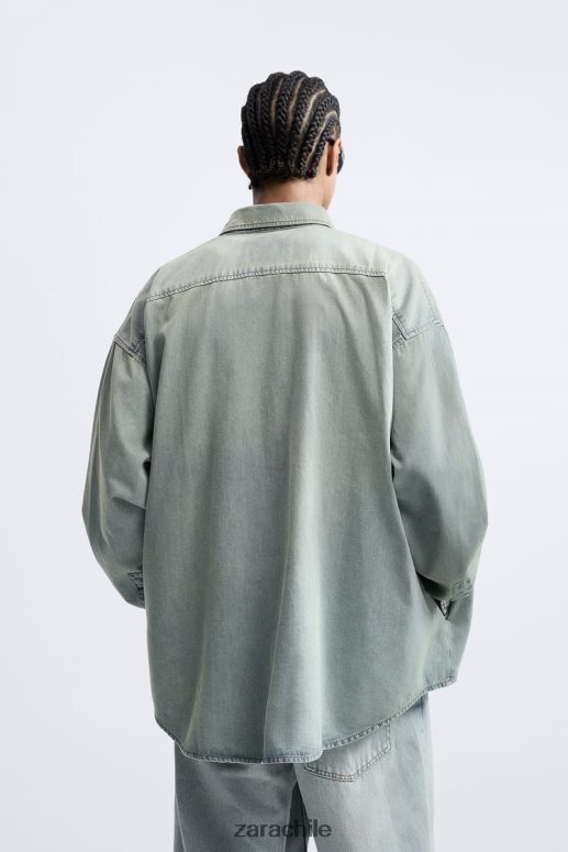 ropa cl Zara hombres camisa vaquera holgada azul tinta JJ06N4982