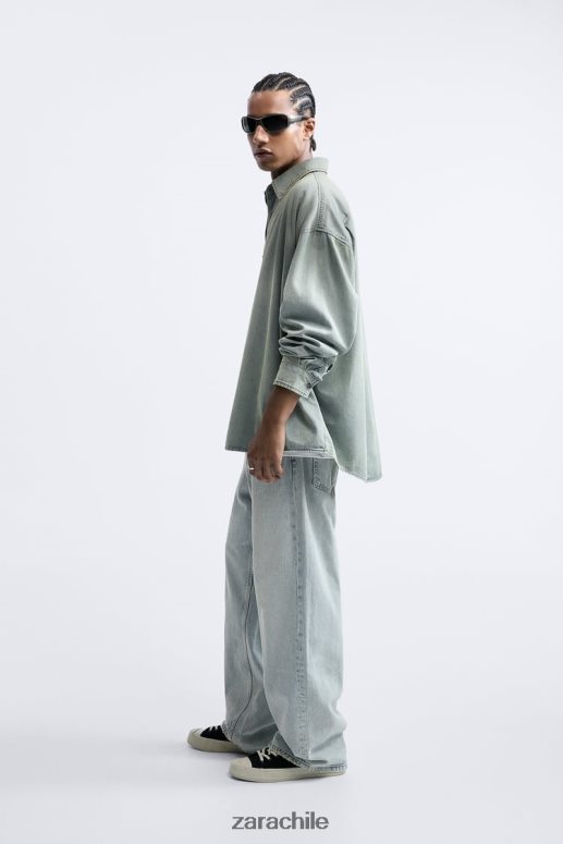 ropa cl Zara hombres camisa vaquera holgada azul tinta JJ06N4982