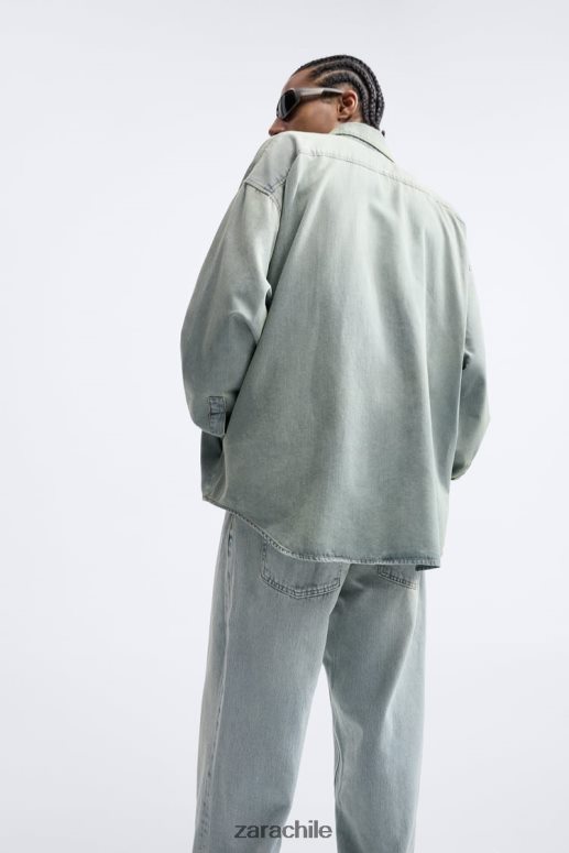 ropa cl Zara hombres camisa vaquera holgada azul tinta JJ06N4982