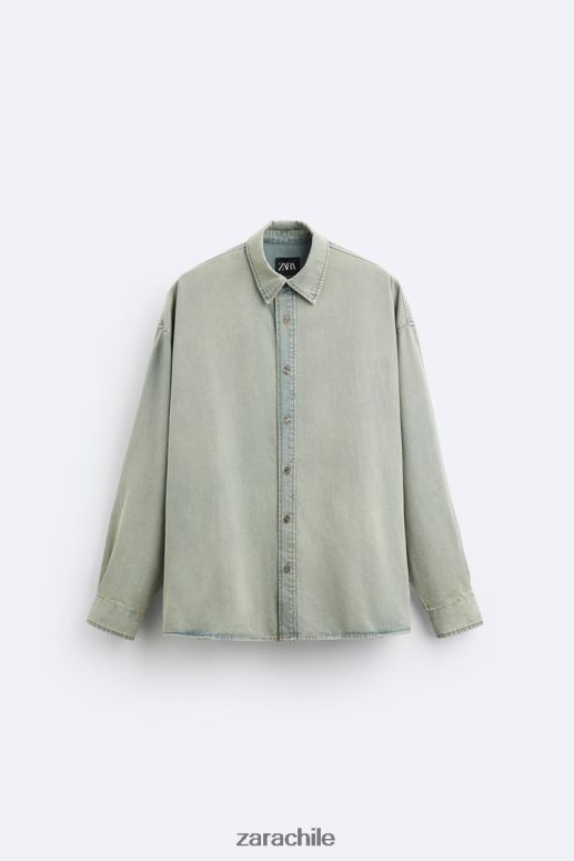 ropa cl Zara hombres camisa vaquera holgada azul tinta JJ06N4982