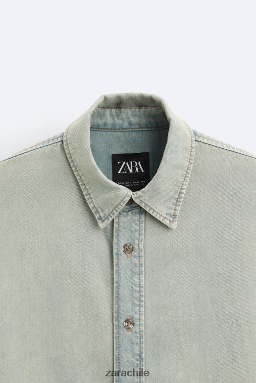 ropa cl Zara hombres camisa vaquera holgada azul tinta JJ06N4982