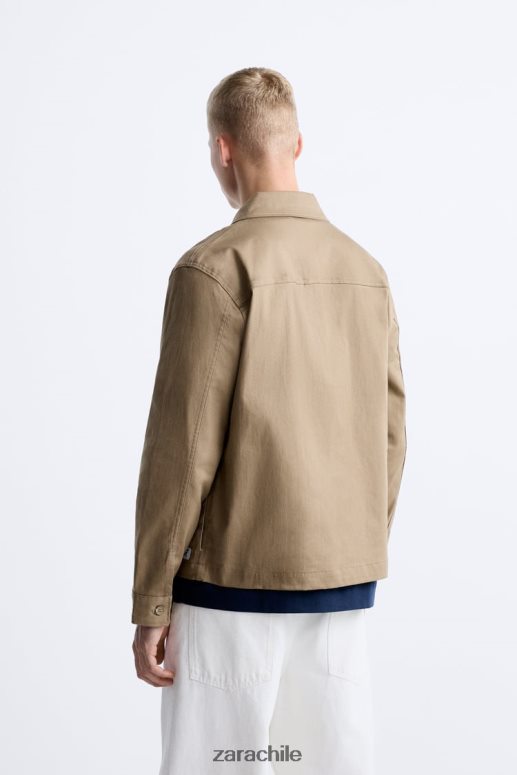 ropa cl Zara hombres sobrecamisa con bolsillo arena JJ06N41179