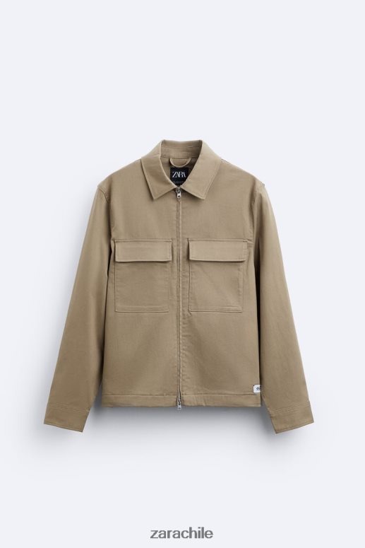 ropa cl Zara hombres sobrecamisa con bolsillo arena JJ06N41179