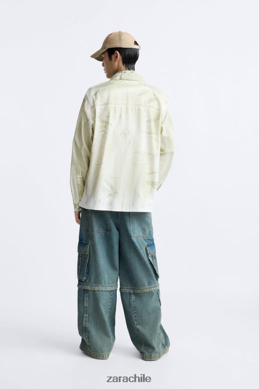 ropa cl Zara hombres sobrecamisa con estampado de pintura crudo/caqui JJ06N41190