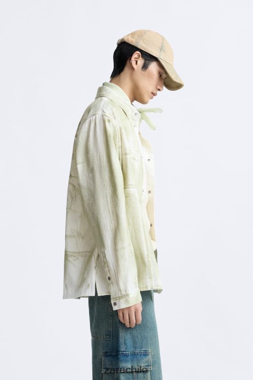 ropa cl Zara hombres sobrecamisa con estampado de pintura crudo/caqui JJ06N41190