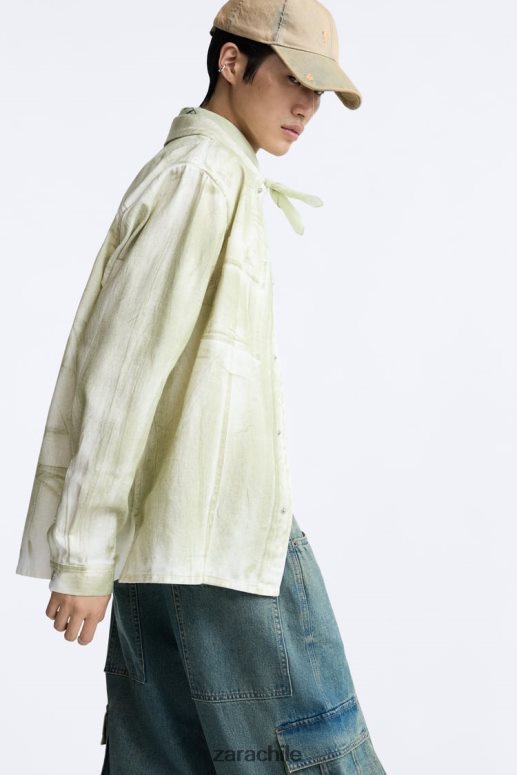 ropa cl Zara hombres sobrecamisa con estampado de pintura crudo/caqui JJ06N41190