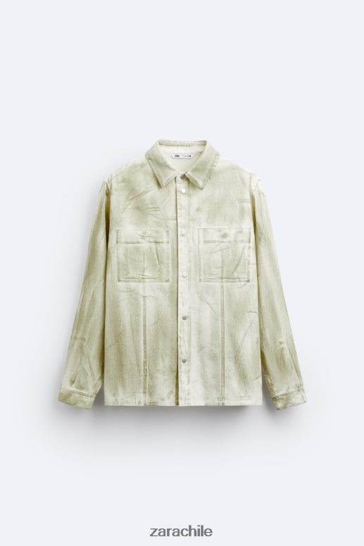 ropa cl Zara hombres sobrecamisa con estampado de pintura crudo/caqui JJ06N41190
