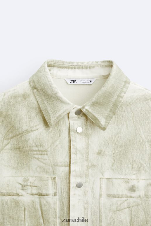 ropa cl Zara hombres sobrecamisa con estampado de pintura crudo/caqui JJ06N41190