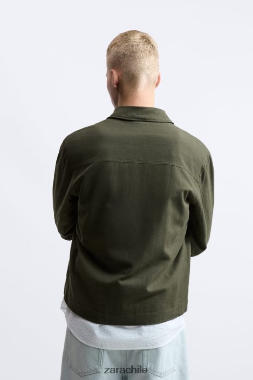 ropa cl Zara hombres sobrecamisa de lino y algodón caqui JJ06N41172