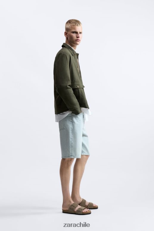 ropa cl Zara hombres sobrecamisa de lino y algodón caqui JJ06N41172