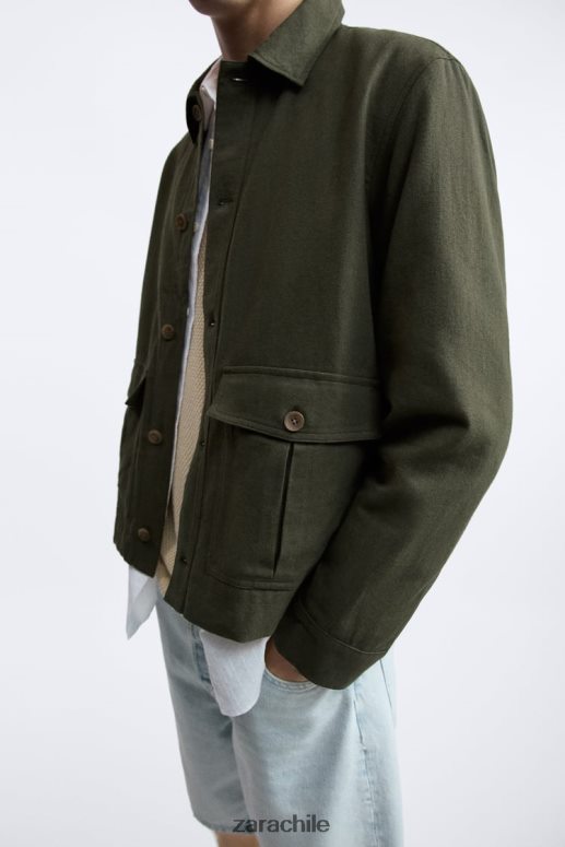 ropa cl Zara hombres sobrecamisa de lino y algodón caqui JJ06N41172