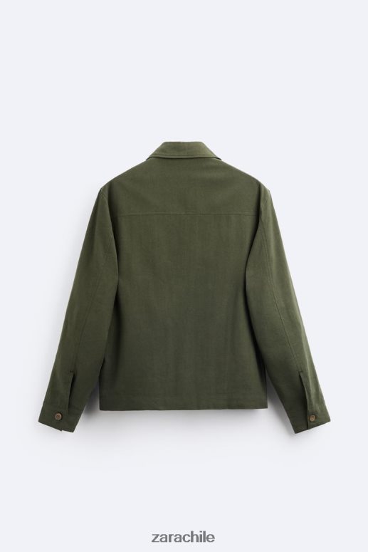 ropa cl Zara hombres sobrecamisa de lino y algodón caqui JJ06N41172