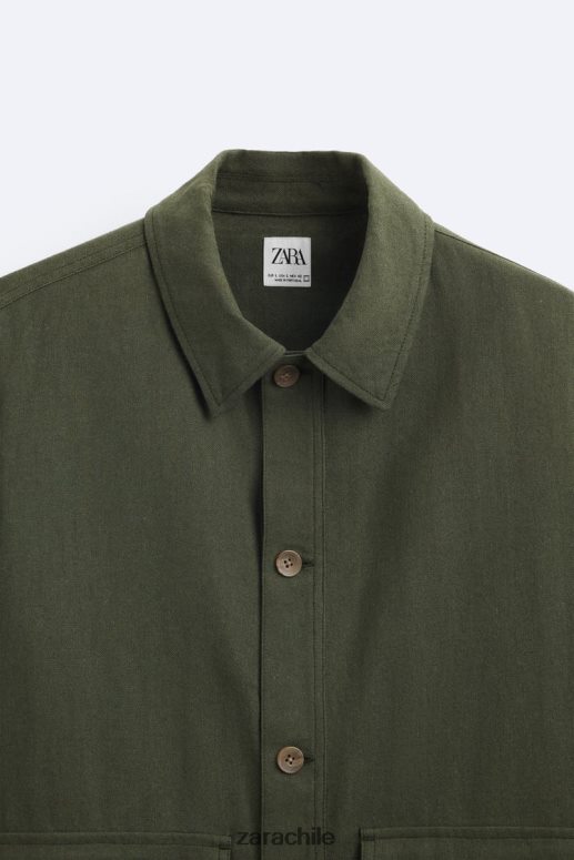 ropa cl Zara hombres sobrecamisa de lino y algodón caqui JJ06N41172