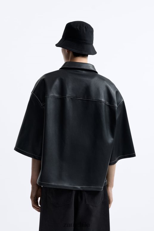 ropa cl Zara hombres sobrecamisa de piel sintética negro JJ06N41181