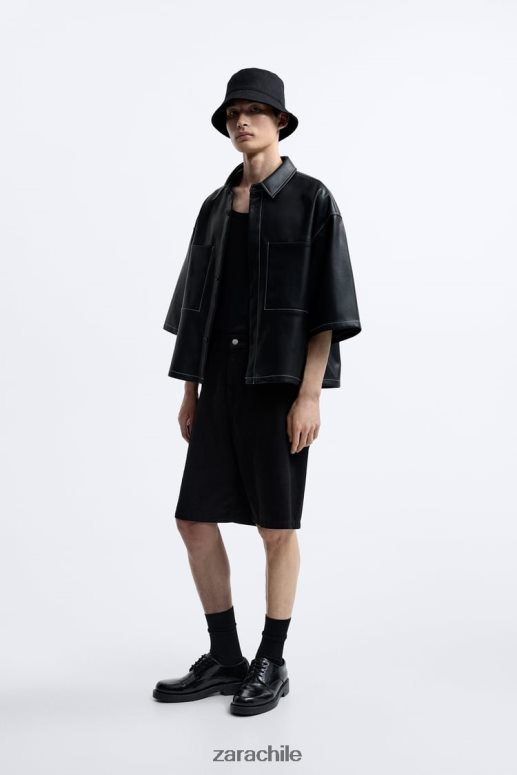 ropa cl Zara hombres sobrecamisa de piel sintética negro JJ06N41181