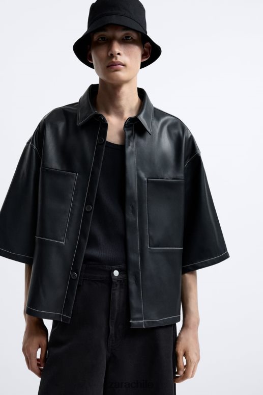 ropa cl Zara hombres sobrecamisa de piel sintética negro JJ06N41181