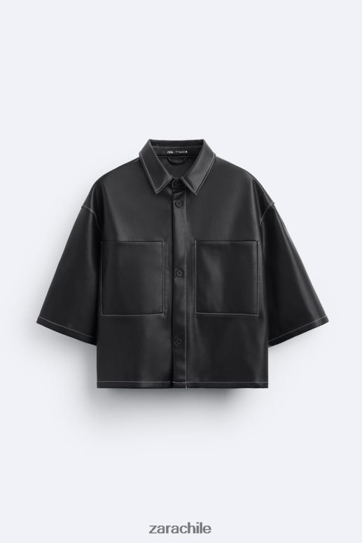 ropa cl Zara hombres sobrecamisa de piel sintética negro JJ06N41181