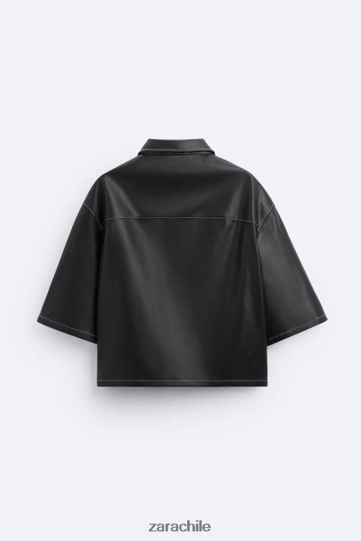 ropa cl Zara hombres sobrecamisa de piel sintética negro JJ06N41181
