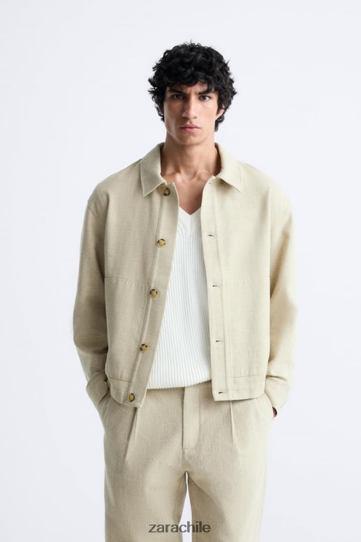 ropa cl Zara hombres sobrecamisa de tejido texturizado rústico marrón topo JJ06N41174