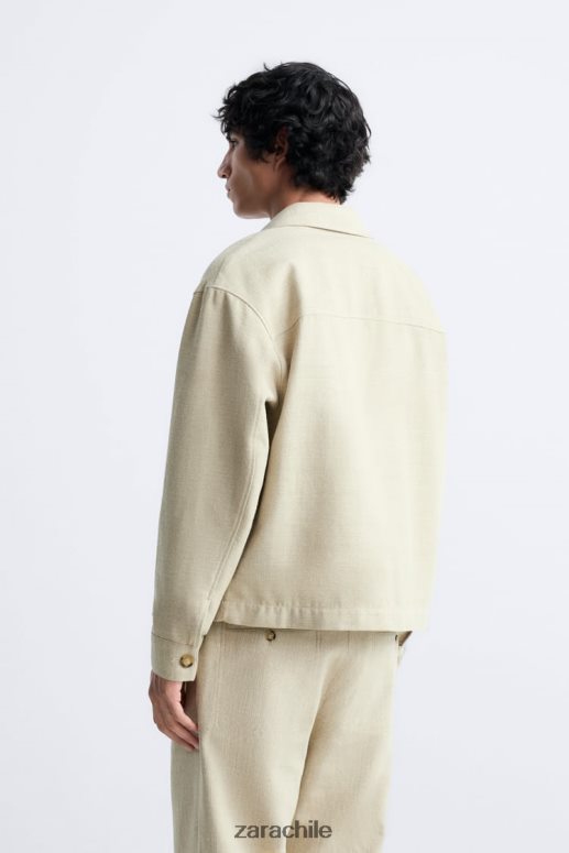 ropa cl Zara hombres sobrecamisa de tejido texturizado rústico marrón topo JJ06N41174