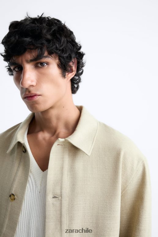 ropa cl Zara hombres sobrecamisa de tejido texturizado rústico marrón topo JJ06N41174