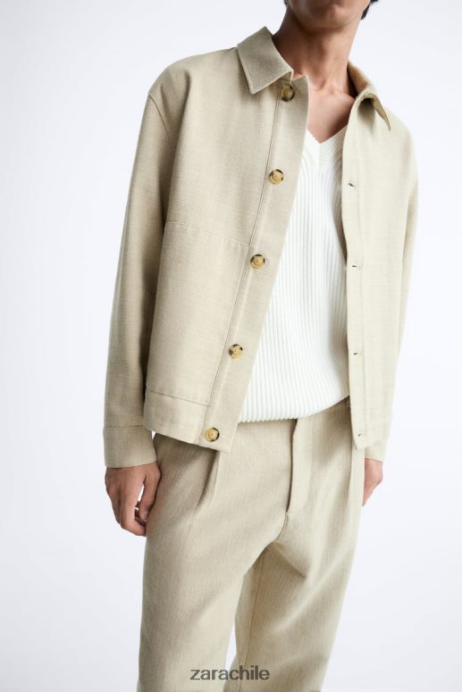 ropa cl Zara hombres sobrecamisa de tejido texturizado rústico marrón topo JJ06N41174