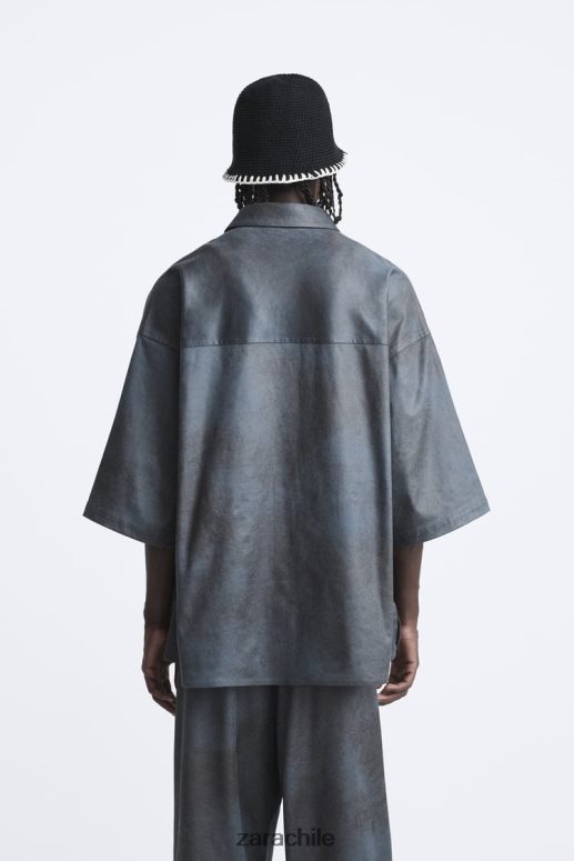 ropa cl Zara hombres sobrecamisa lavada de ante sintético gris JJ06N41171