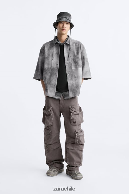 ropa cl Zara hombres sobrecamisa lavada de ante sintético gris antracita JJ06N41169