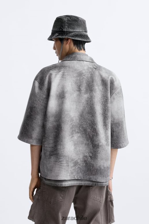 ropa cl Zara hombres sobrecamisa lavada de ante sintético gris antracita JJ06N41169