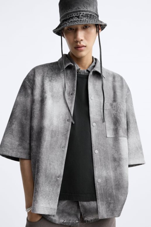 ropa cl Zara hombres sobrecamisa lavada de ante sintético gris antracita JJ06N41169