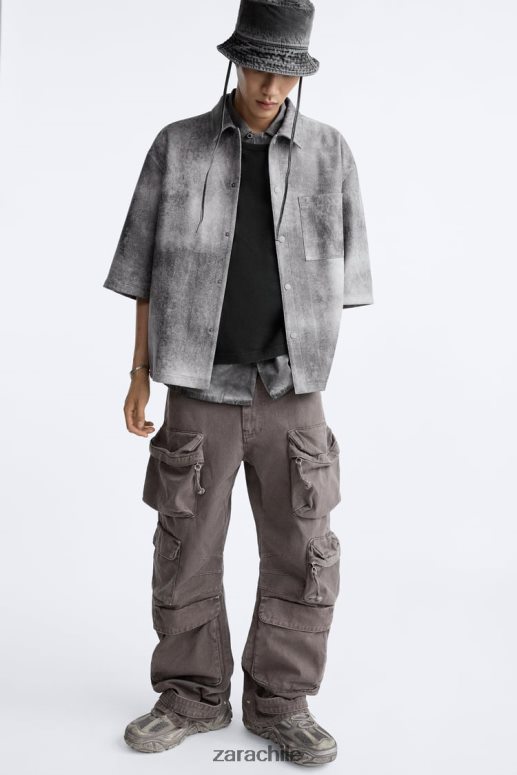 ropa cl Zara hombres sobrecamisa lavada de ante sintético gris antracita JJ06N41169