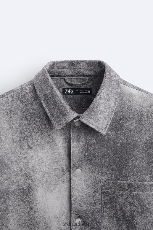 ropa cl Zara hombres sobrecamisa lavada de ante sintético gris antracita JJ06N41169