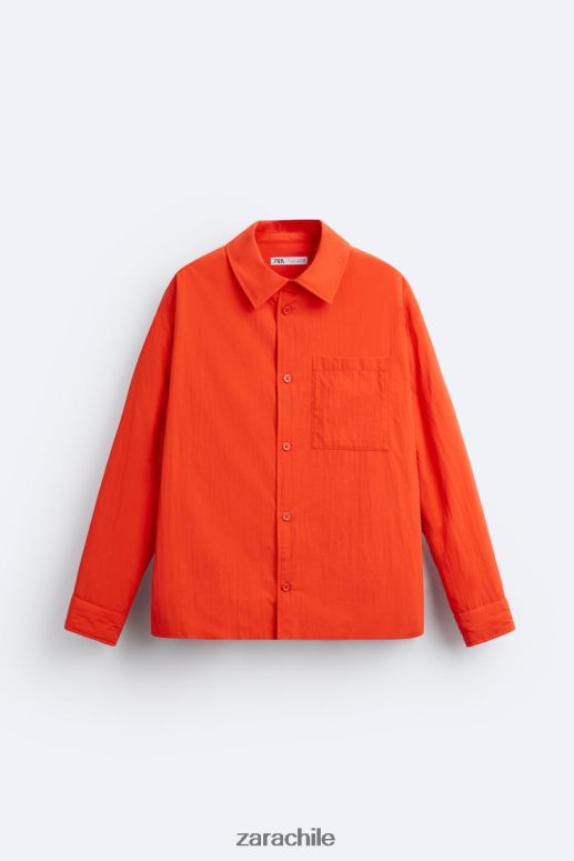 ropa cl Zara hombres sobrecamisa técnica acolchada naranja neón JJ06N41178