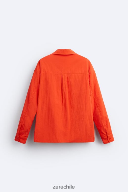 ropa cl Zara hombres sobrecamisa técnica acolchada naranja neón JJ06N41178