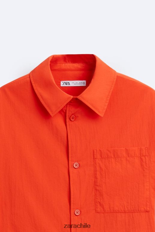 ropa cl Zara hombres sobrecamisa técnica acolchada naranja neón JJ06N41178