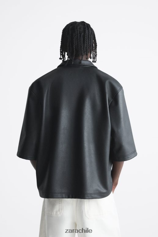 ropa cl Zara hombres top corto de piel sintética negro JJ06N41017