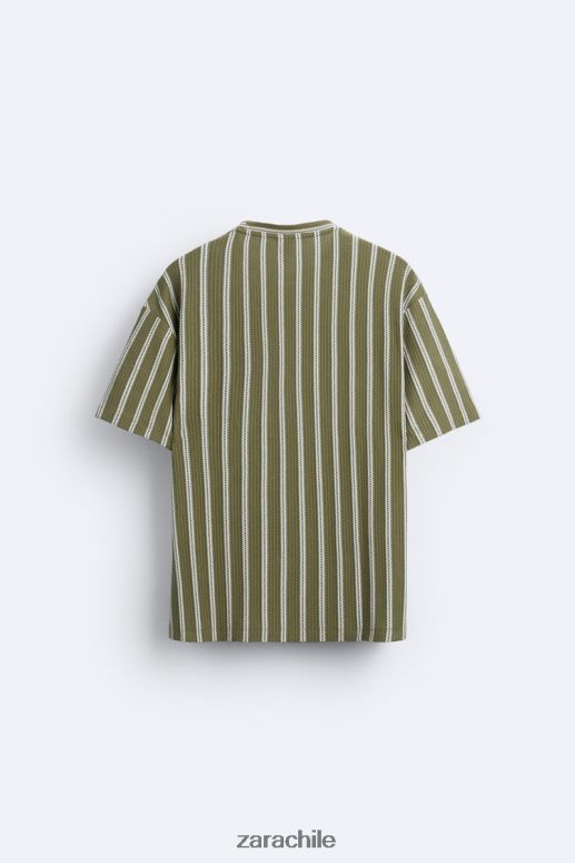 ropa cl Zara hombres camiseta a rayas texturizada caqui JJ06N41193