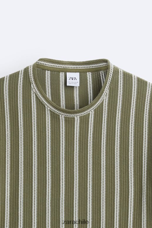 ropa cl Zara hombres camiseta a rayas texturizada caqui JJ06N41193