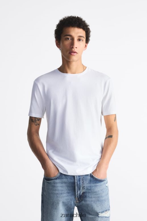 ropa cl Zara hombres camiseta básica ajustada blanco JJ06N41195