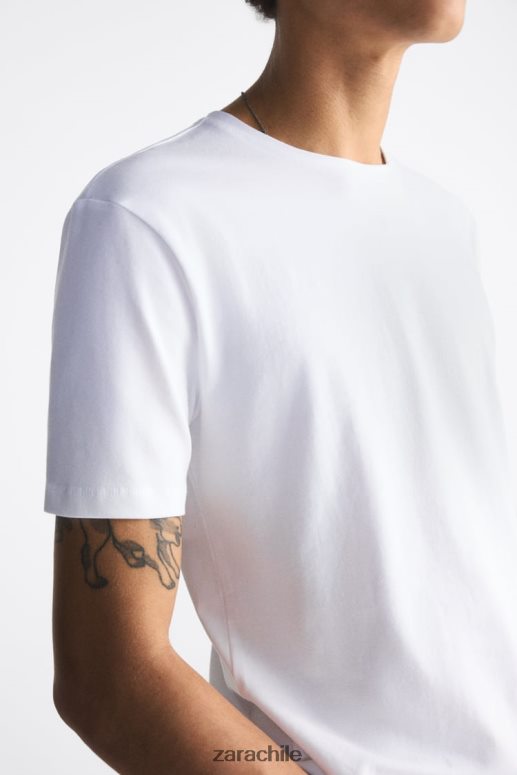 ropa cl Zara hombres camiseta básica ajustada blanco JJ06N41195
