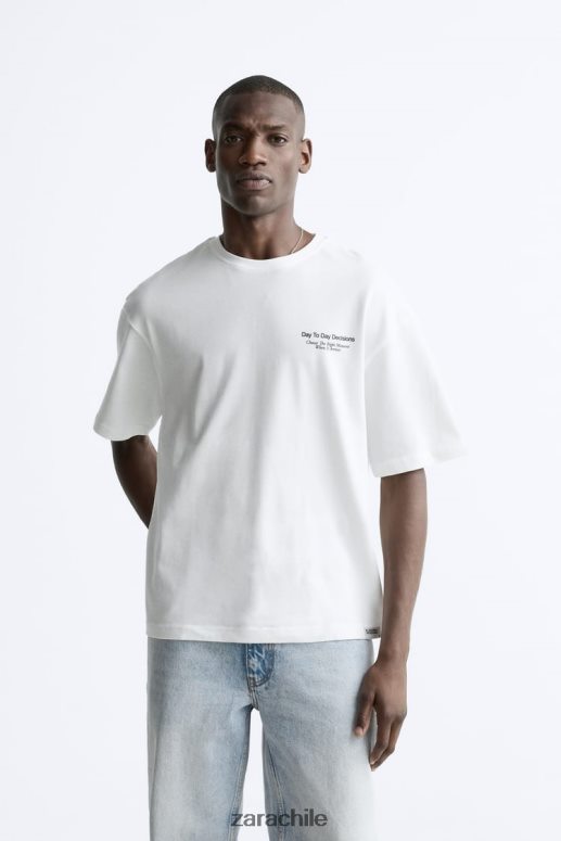 ropa cl Zara hombres camiseta con fotografía estampada ostra blanca JJ06N41192